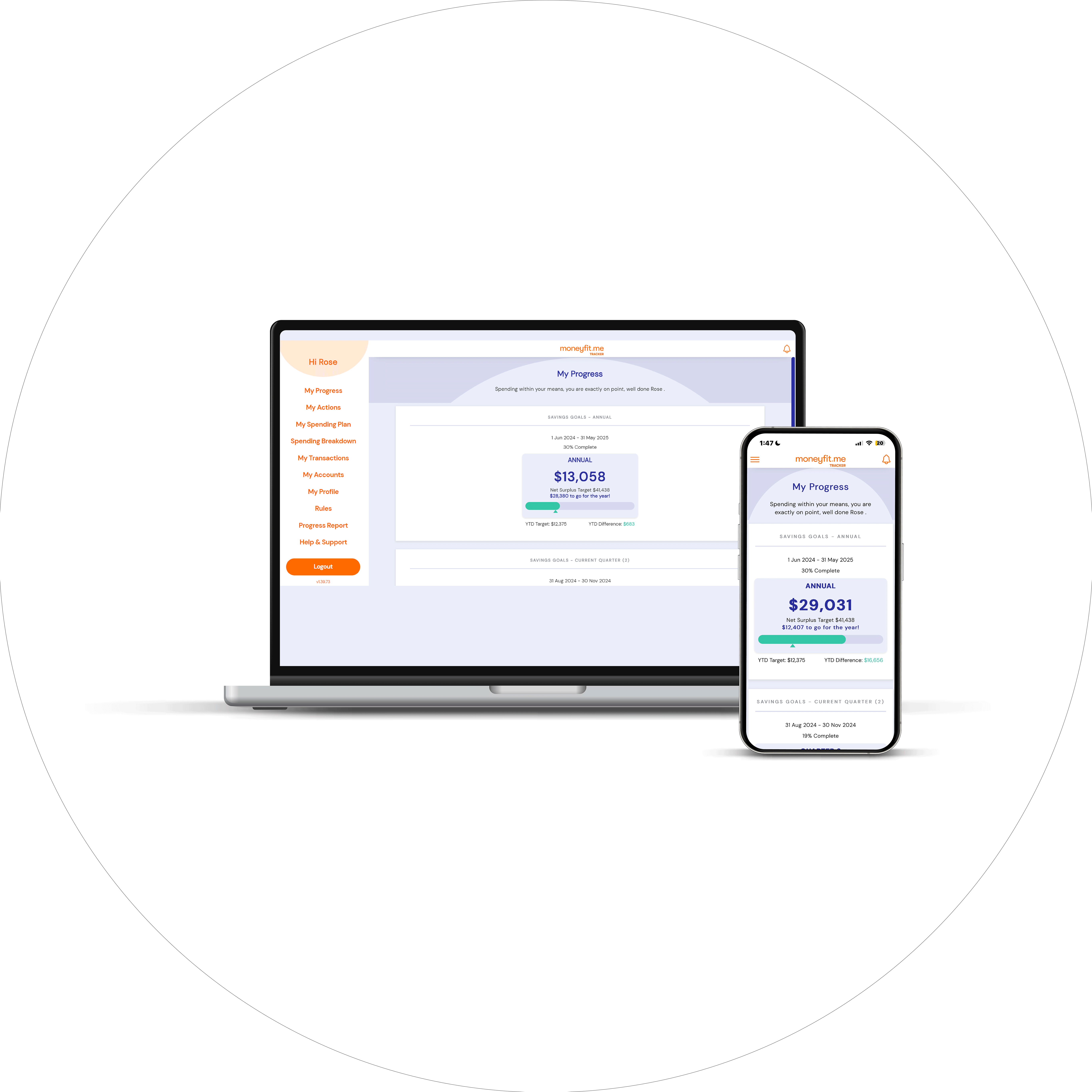 moneyfit.me tracker app on mobile and desktop